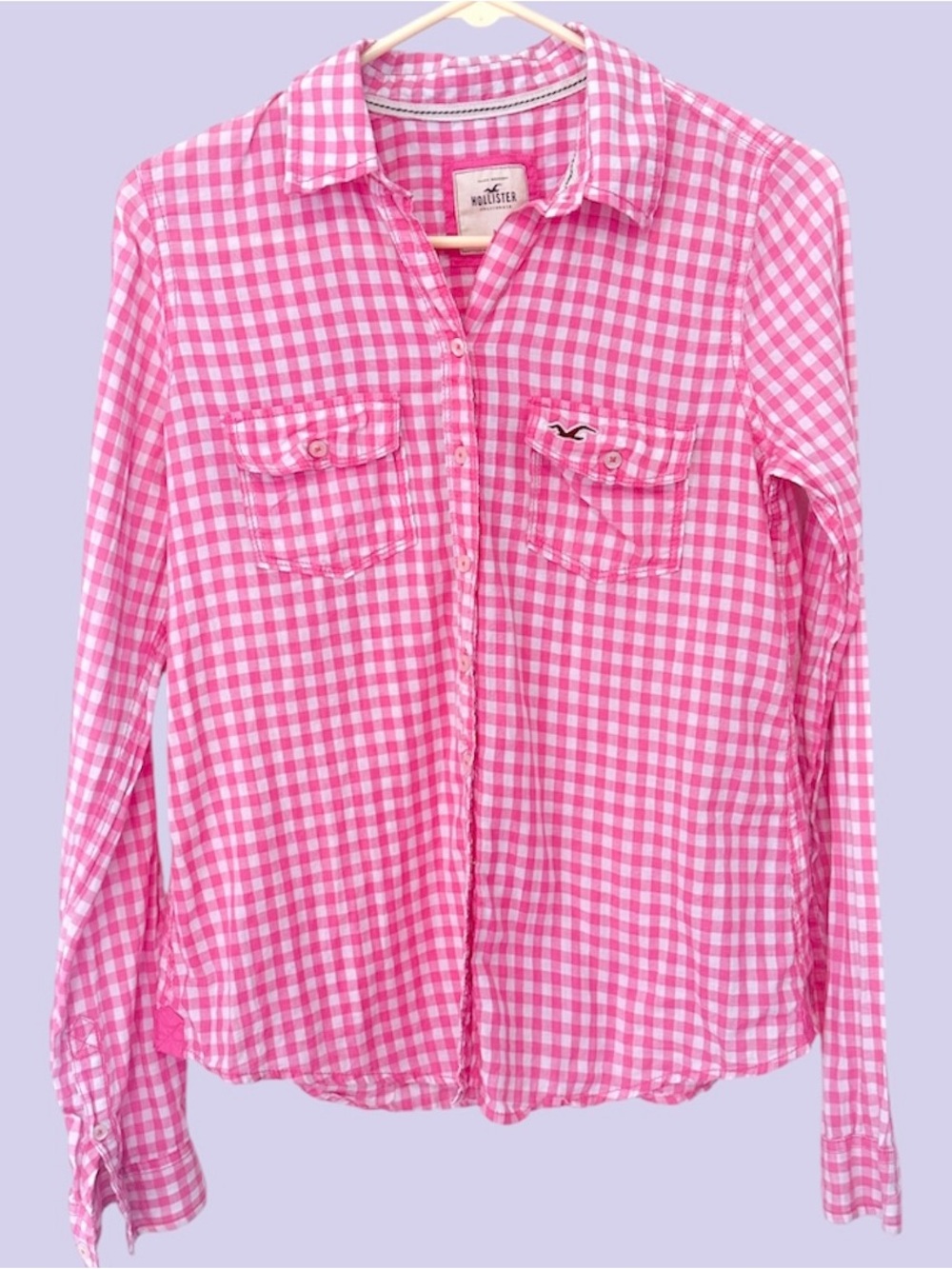 2000s hollister pink gingham button down shirt